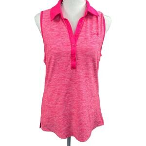 Under Armour Women’s Fluoro Pink Heathered Sleeveless Polo Golf Tennis Shirt M